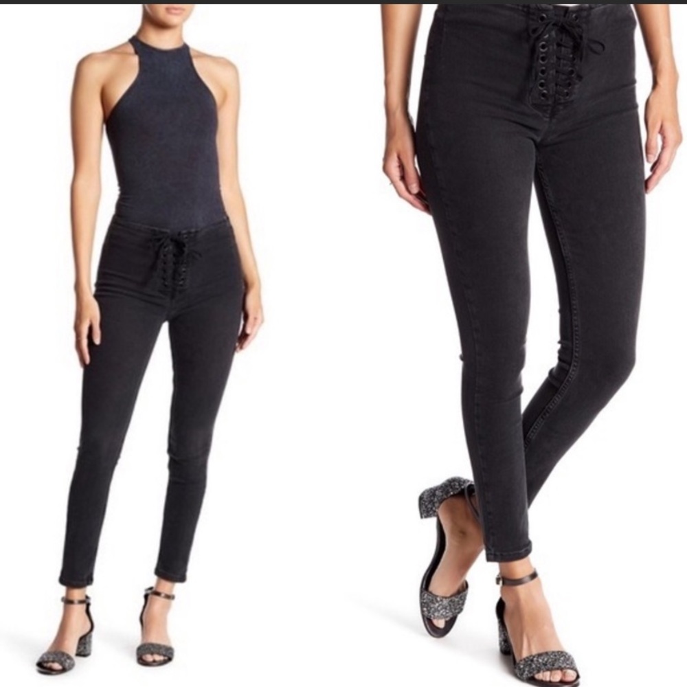 Free people lace up black/Grey skinny jeans size 26